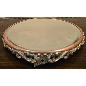VTG 19th Century Brass Copper Ripple Edge Plateau Table Mirror 10"